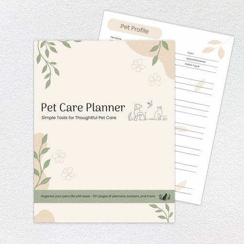 All-Pet Care Planner full-color printable PDF cover and interior page