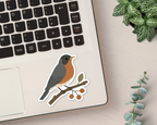 American Robin vinyl sticker shown on a laptop
