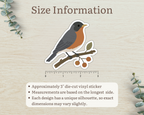 Size information for approximately 3 inch American Robin die-cut vinyl sticker