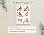 Size information showing the Backyard Birds sticker sheet measures 5 by 7 inches
