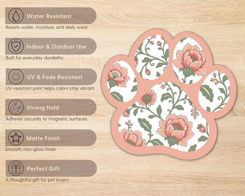 Alternate view of the Blush Floral Paw Print Magnet