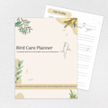 Bird Care Planner full-color printable PDF cover and interior page