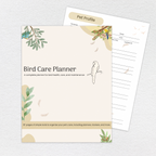 Bird Care Planner full-color printable PDF cover and interior page