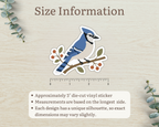 Size information for approximately 3 inch Blue Jay die-cut vinyl sticker