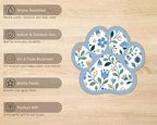 Bluebell Floral Paw Print Sticker features including water resistance, UV resistance and matte finish