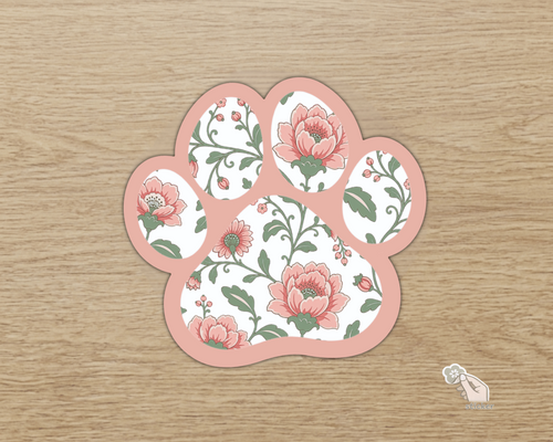 Blush Meadow Floral Paw Print Sticker with blush border and floral pattern