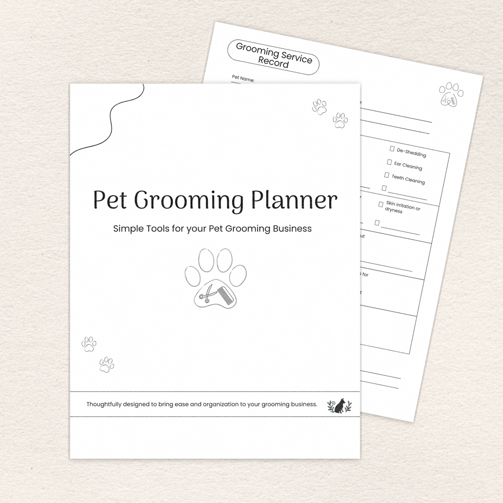 Black and white Pet Grooming Planner printable PDF for pet grooming businesses