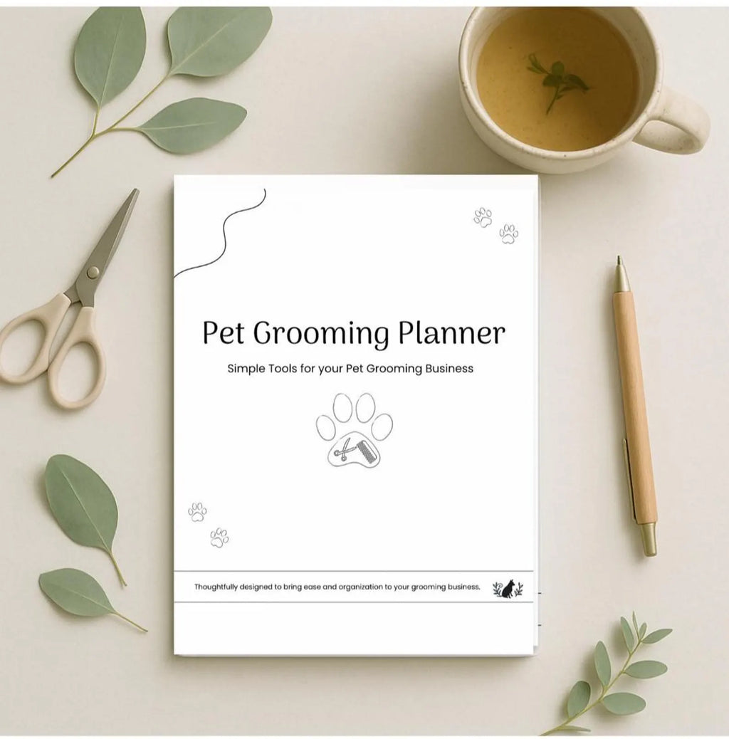 Black and white Pet Grooming Planner cover and grooming service record printable pages