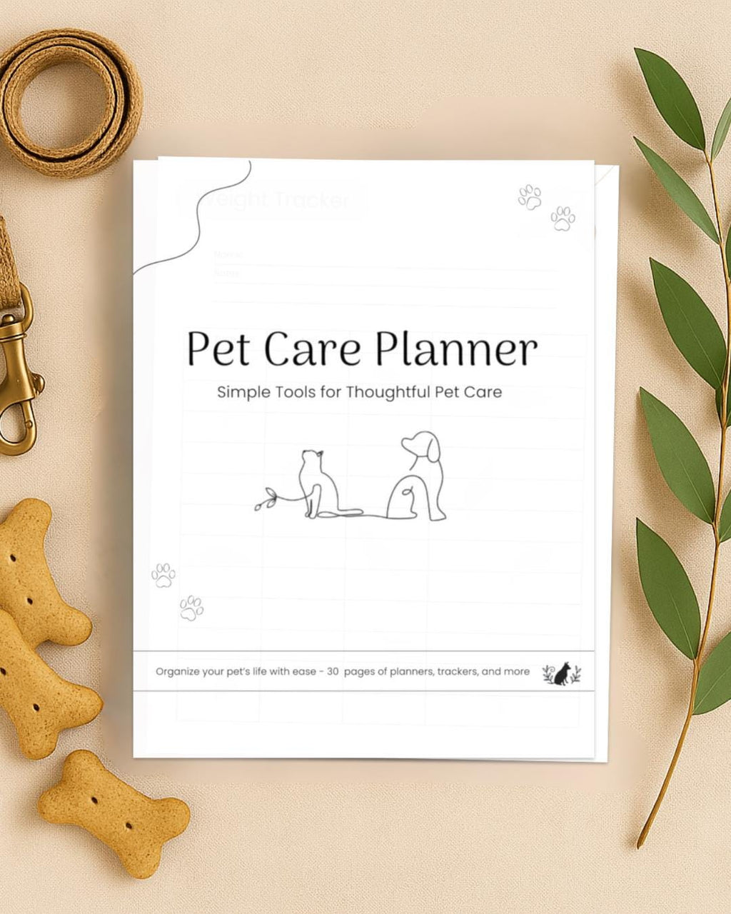 Preview of pages included in the Pet Care Planner, Printer-Friendly