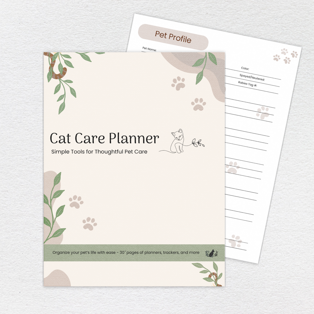 Cat Care Planner full-color printable PDF cover and interior page
