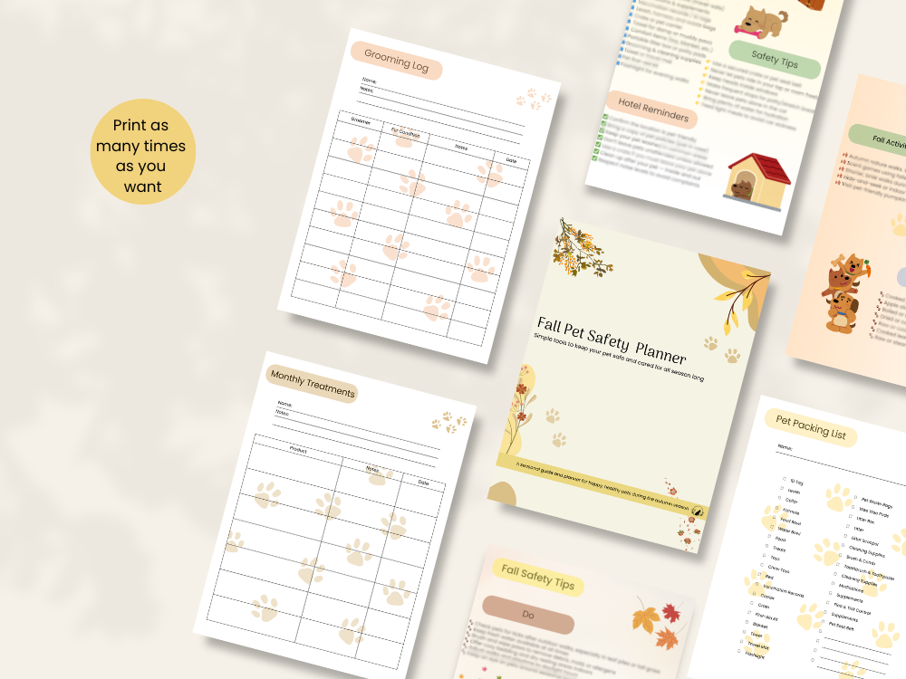 Fall Pet Safety Planner printable pages preview