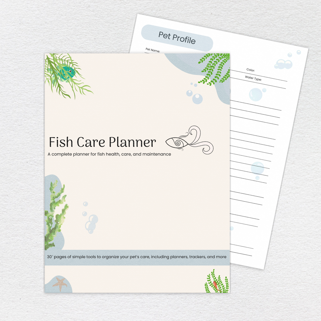 Fish Care Planner full-color printable PDF cover and interior page