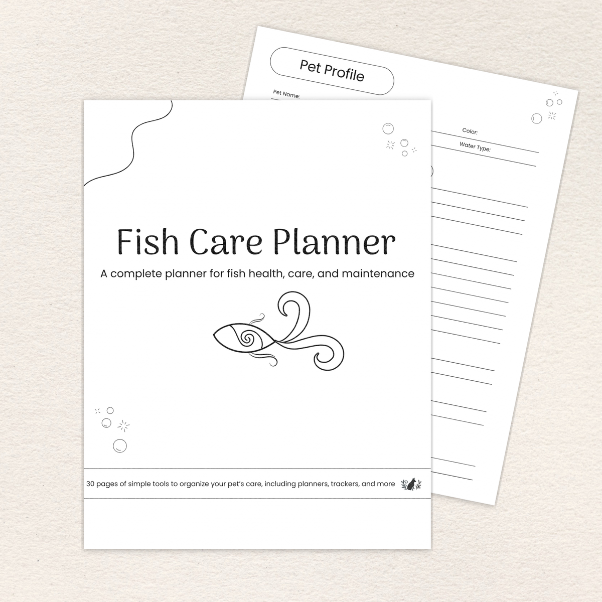 Fish Care Planner, Printer-Friendly printable PDF preview