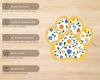 Goldenrod Floral Paw Print Sticker features including water resistance, UV resistance and matte finish