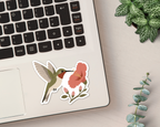 Ruby-throated Hummingbird vinyl sticker shown on a laptop