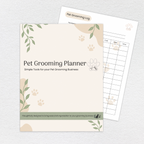 Pet Grooming Planner cover with printable pet grooming log page