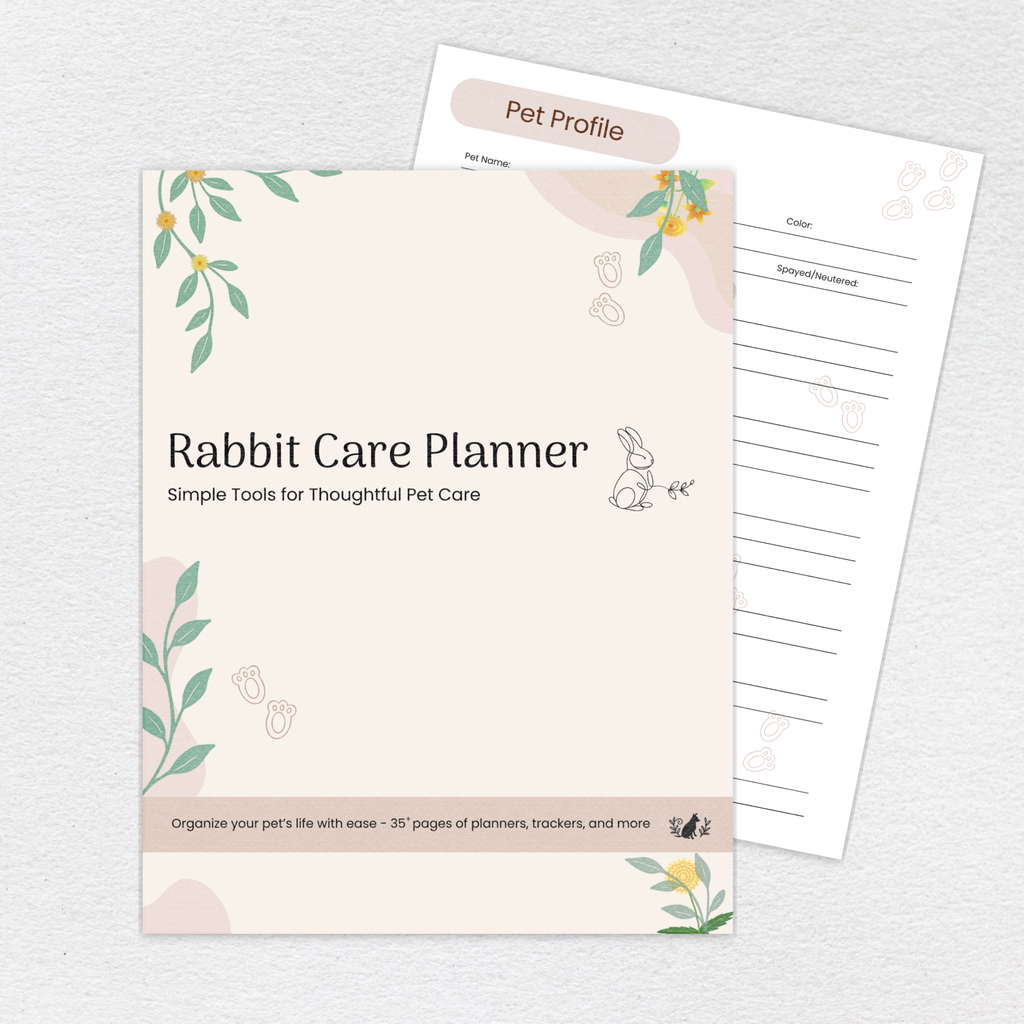 Rabbit Care Planner full-color printable PDF cover and interior page