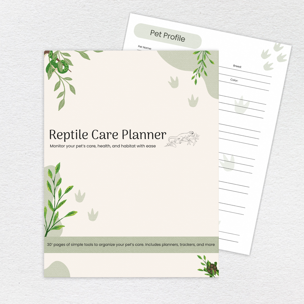 Reptile Care Planner full-color printable PDF cover and interior page