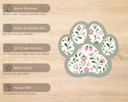 Sage Garden Floral Paw Print Sticker features including water resistance, UV resistance and matte finish