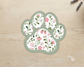 Sage Garden Floral Paw Print Sticker with pink flowers and sage green border