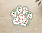 Sage Garden Floral Paw Print Sticker with pink flowers and sage green border