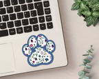 Sapphire Floral Paw Print Sticker on a laptop