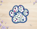 Sapphire Floral Paw Print Sticker with blue border and jewel-toned floral pattern